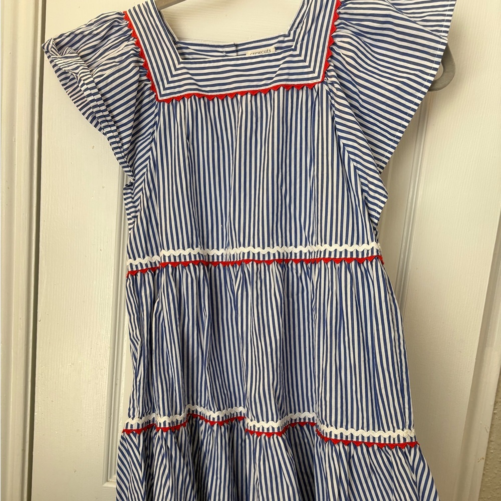 Crewcuts Blue and White Striped Dress with Red Trim